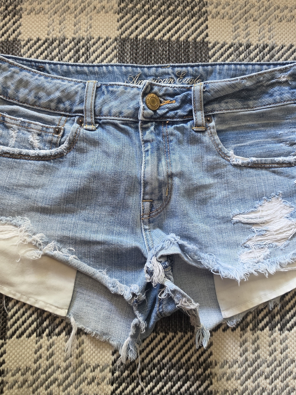 American Eagle Outfitters Light Blue Ripped Denim Cutoff Shorties